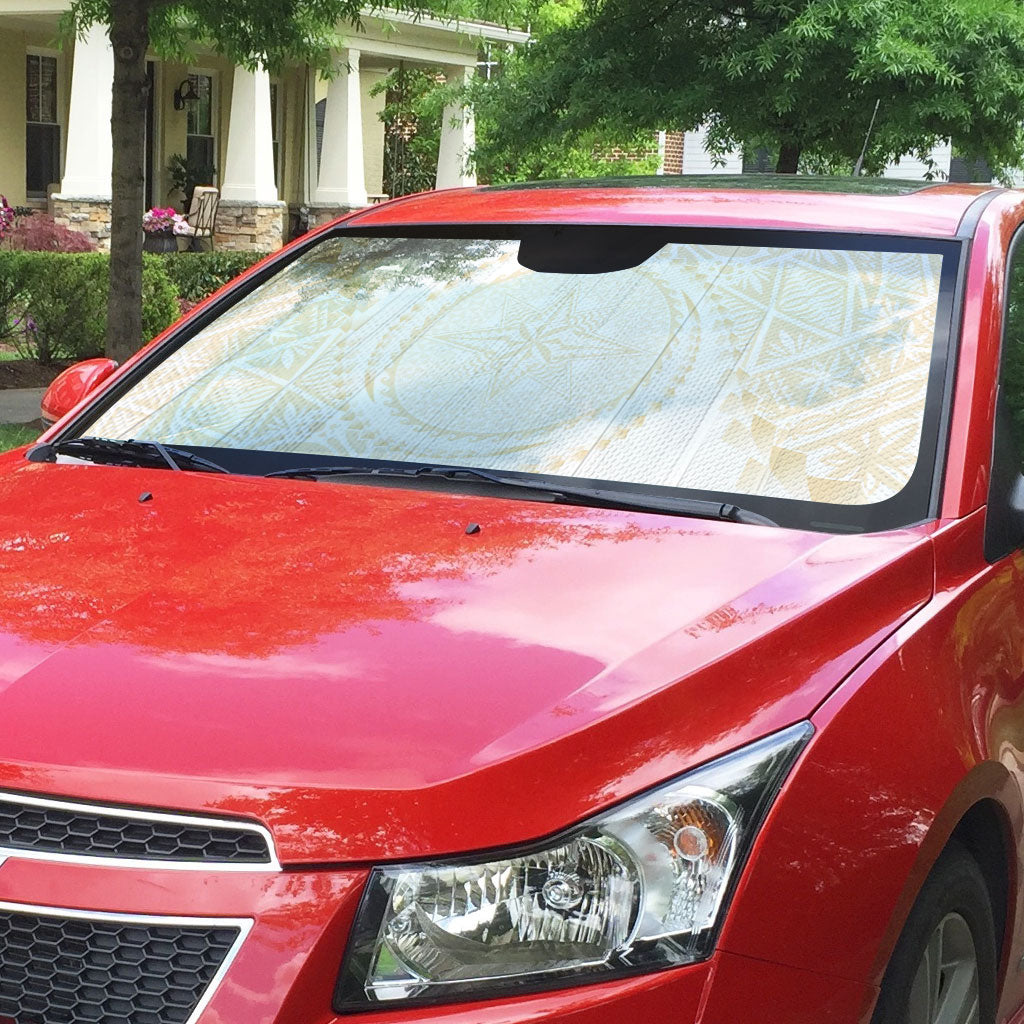 Tonga White Sunday Auto Sun Shade Lotu Tamaiti Tongan Kupesi Pattern
