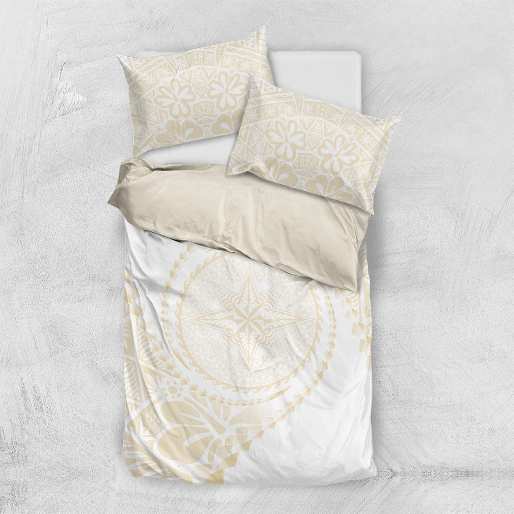 Tonga White Sunday Bedding Set Lotu Tamaiti Tongan Kupesi Pattern LT05 US Twin 172cm x 218cm Beige - Polynesian Pride