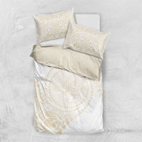 Tonga White Sunday Bedding Set Lotu Tamaiti Tongan Kupesi Pattern LT05 US Twin 172cm x 218cm Beige - Polynesian Pride