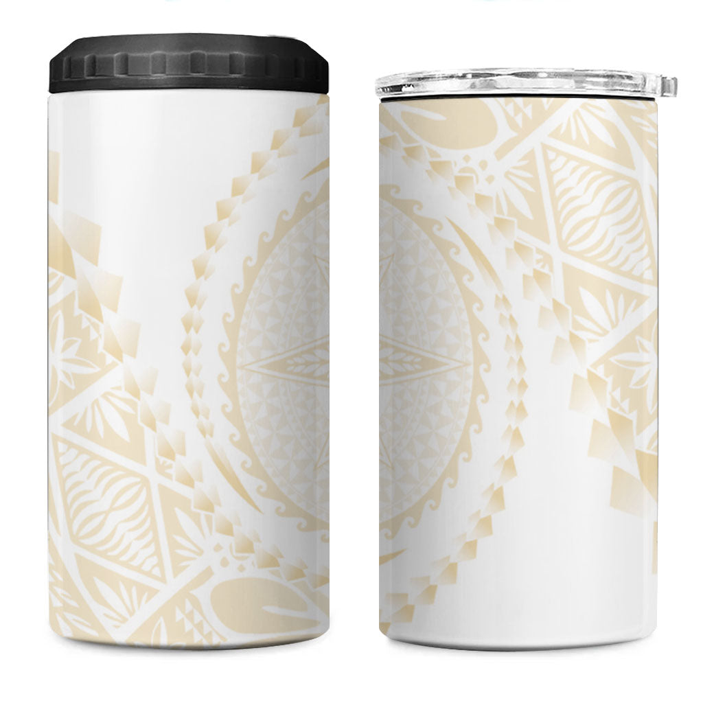 Tonga White Sunday 4 in 1 Can Cooler Tumbler Lotu Tamaiti Tongan Kupesi Pattern LT05 One Size: 16 oz Beige - Polynesian Pride