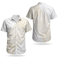 Tonga White Sunday Couples Matching Off Shoulder Maxi Dress and Hawaiian Shirt Lotu Tamaiti Tongan Kupesi Pattern LT05 - Polynesian Pride