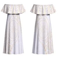 Tonga White Sunday Couples Matching Off Shoulder Maxi Dress and Hawaiian Shirt Lotu Tamaiti Tongan Kupesi Pattern LT05 - Polynesian Pride