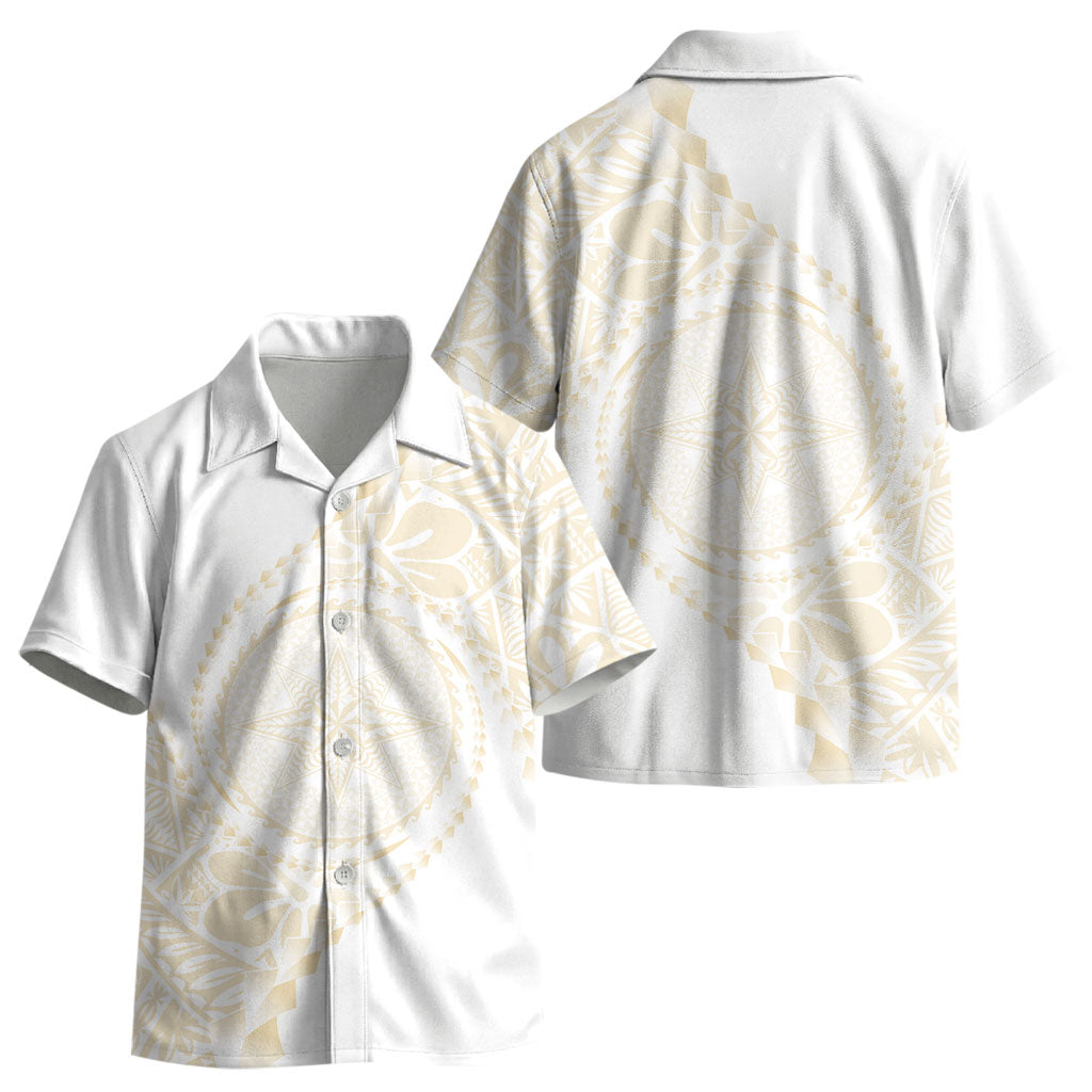 Tonga White Sunday Kid Hawaiian Shirt Lotu Tamaiti Tongan Kupesi Pattern LT05 - Polynesian Pride