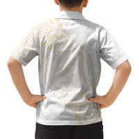 Tonga White Sunday Kid Hawaiian Shirt Lotu Tamaiti Tongan Kupesi Pattern LT05 - Polynesian Pride