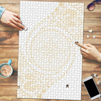 Tonga White Sunday Puzzle Lotu Tamaiti Tongan Kupesi Pattern LT05 Beige - Polynesian Pride