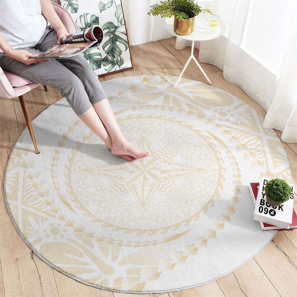 Tonga White Sunday Round Carpet Lotu Tamaiti Tongan Kupesi Pattern LT05 - Polynesian Pride