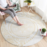 Tonga White Sunday Round Carpet Lotu Tamaiti Tongan Kupesi Pattern LT05 - Polynesian Pride