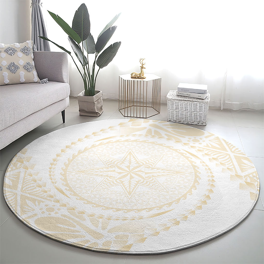 Tonga White Sunday Round Carpet Lotu Tamaiti Tongan Kupesi Pattern LT05 - Polynesian Pride
