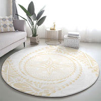 Tonga White Sunday Round Carpet Lotu Tamaiti Tongan Kupesi Pattern LT05 - Polynesian Pride