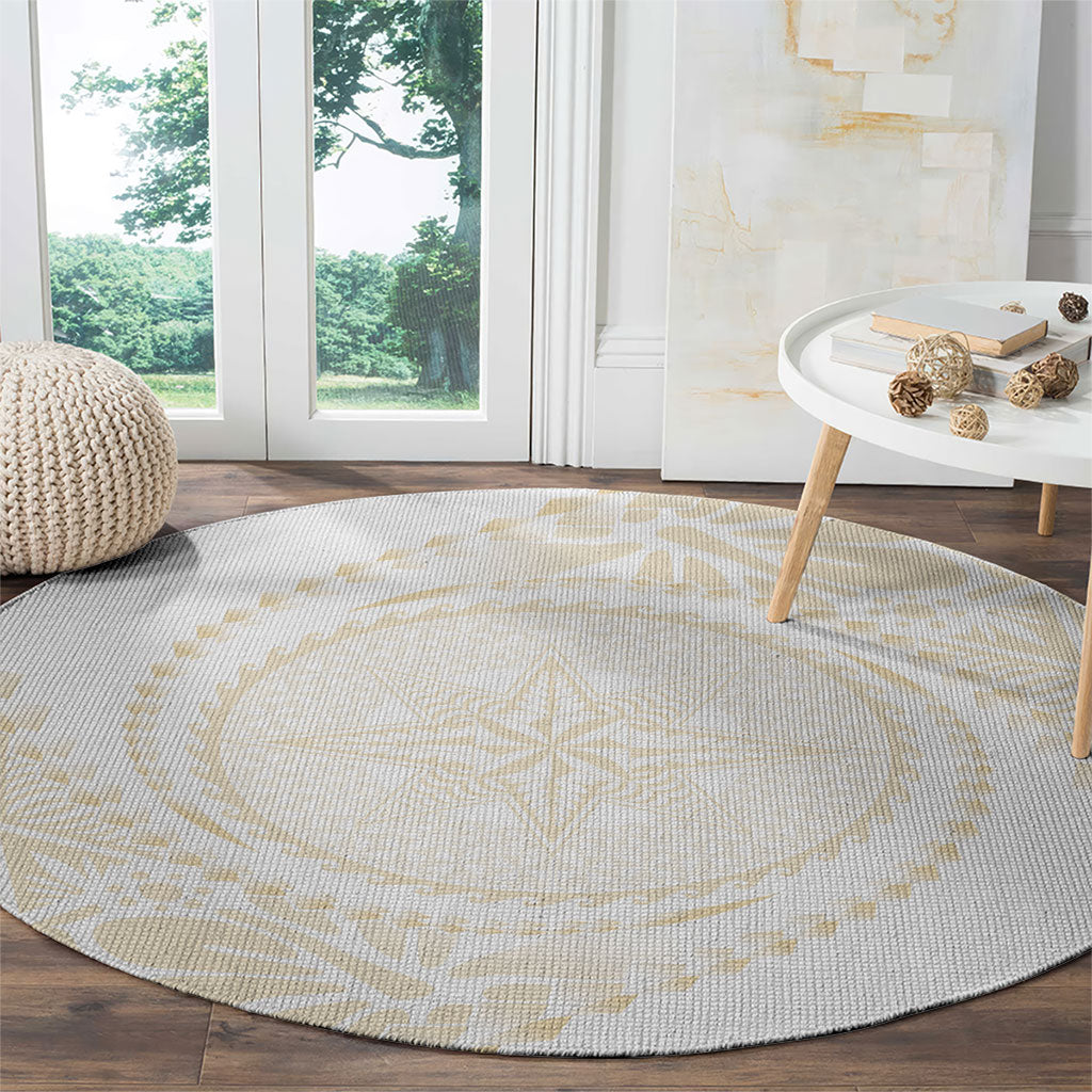 Tonga White Sunday Round Carpet Lotu Tamaiti Tongan Kupesi Pattern LT05 - Polynesian Pride