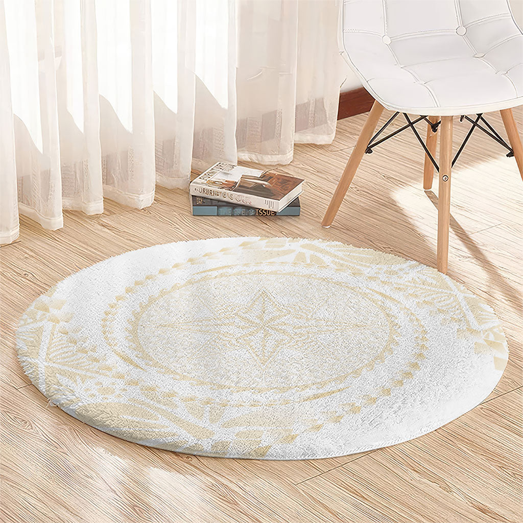 Tonga White Sunday Round Carpet Lotu Tamaiti Tongan Kupesi Pattern LT05 - Polynesian Pride
