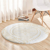Tonga White Sunday Round Carpet Lotu Tamaiti Tongan Kupesi Pattern LT05 - Polynesian Pride
