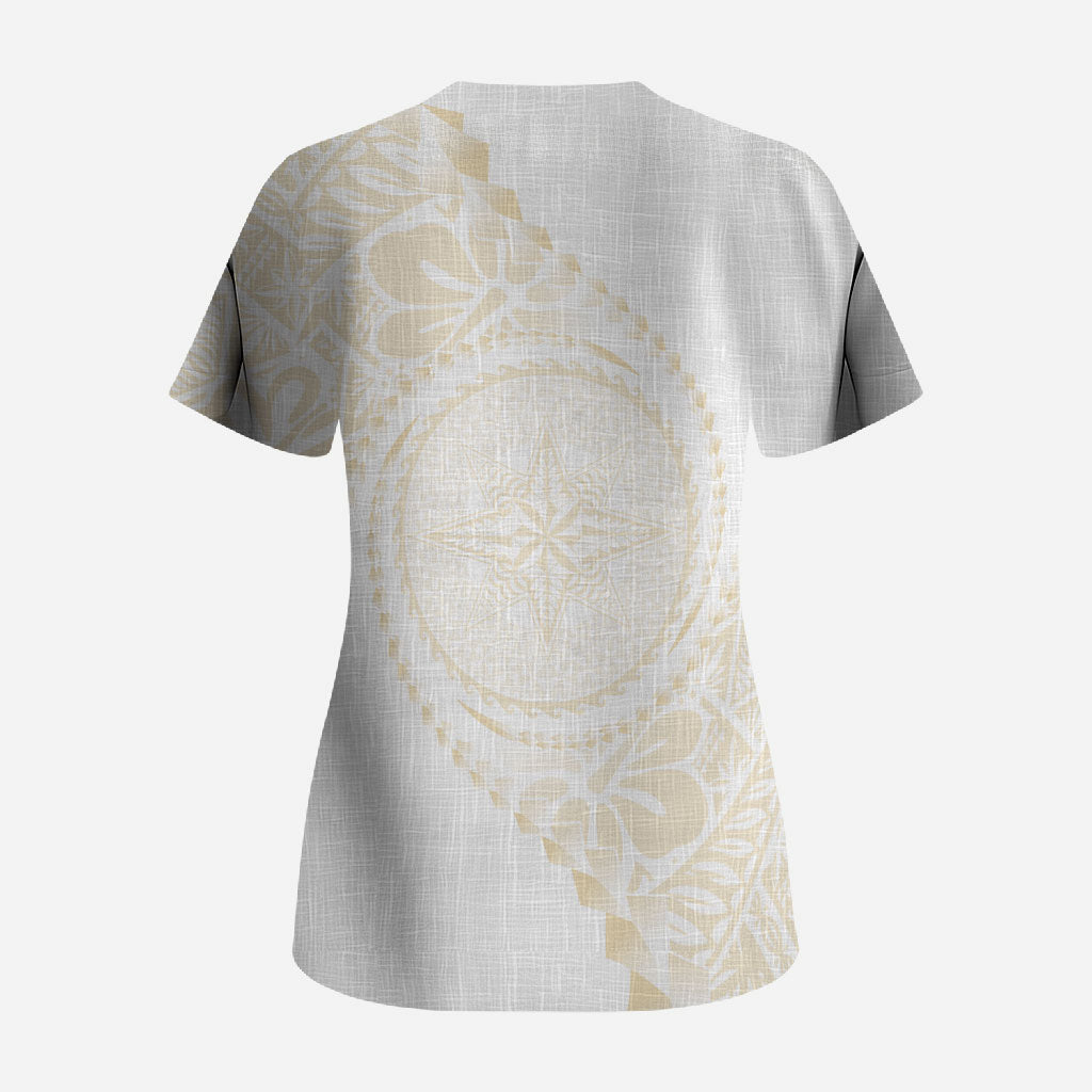 Tonga White Sunday Scrub Top Lotu Tamaiti Tongan Kupesi Pattern