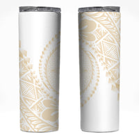 Tonga White Sunday Skinny Tumbler Lotu Tamaiti Tongan Kupesi Pattern LT05 Beige - Polynesian Pride