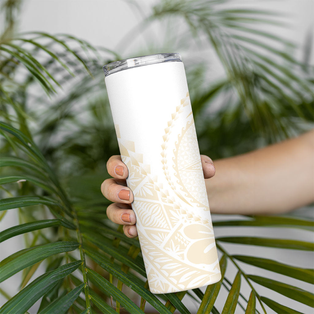 Tonga White Sunday Skinny Tumbler Lotu Tamaiti Tongan Kupesi Pattern LT05 - Polynesian Pride