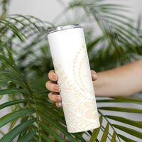 Tonga White Sunday Skinny Tumbler Lotu Tamaiti Tongan Kupesi Pattern LT05 - Polynesian Pride