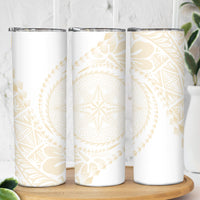 Tonga White Sunday Skinny Tumbler Lotu Tamaiti Tongan Kupesi Pattern LT05 - Polynesian Pride