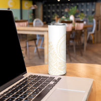 Tonga White Sunday Skinny Tumbler Lotu Tamaiti Tongan Kupesi Pattern LT05 - Polynesian Pride