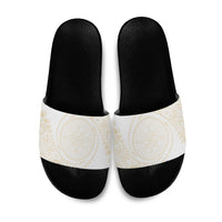 Tonga White Sunday Slide Sandals Lotu Tamaiti Tongan Kupesi Pattern LT05 Beige - Polynesian Pride