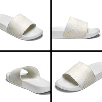 Tonga White Sunday Slide Sandals Lotu Tamaiti Tongan Kupesi Pattern LT05 - Polynesian Pride