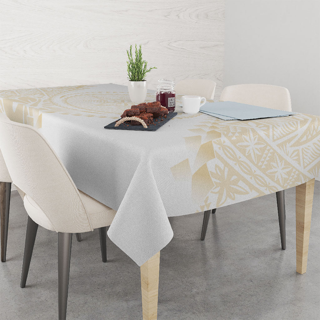 Tonga White Sunday Tablecloth Lotu Tamaiti Tongan Kupesi Pattern