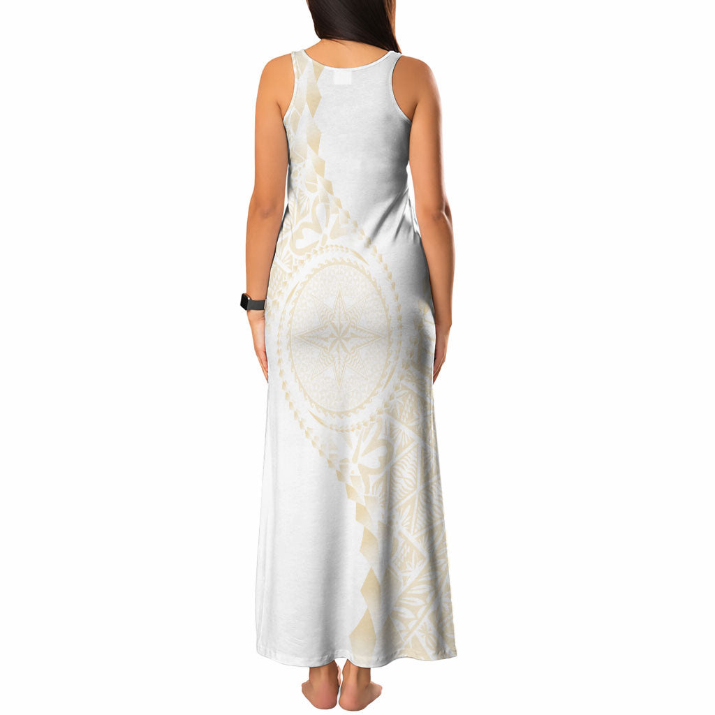 Tonga White Sunday Tank Maxi Dress Lotu Tamaiti Tongan Kupesi Pattern LT05 - Polynesian Pride