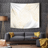 Tonga White Sunday Tapestry Lotu Tamaiti Tongan Kupesi Pattern LT05 Beige - Polynesian Pride