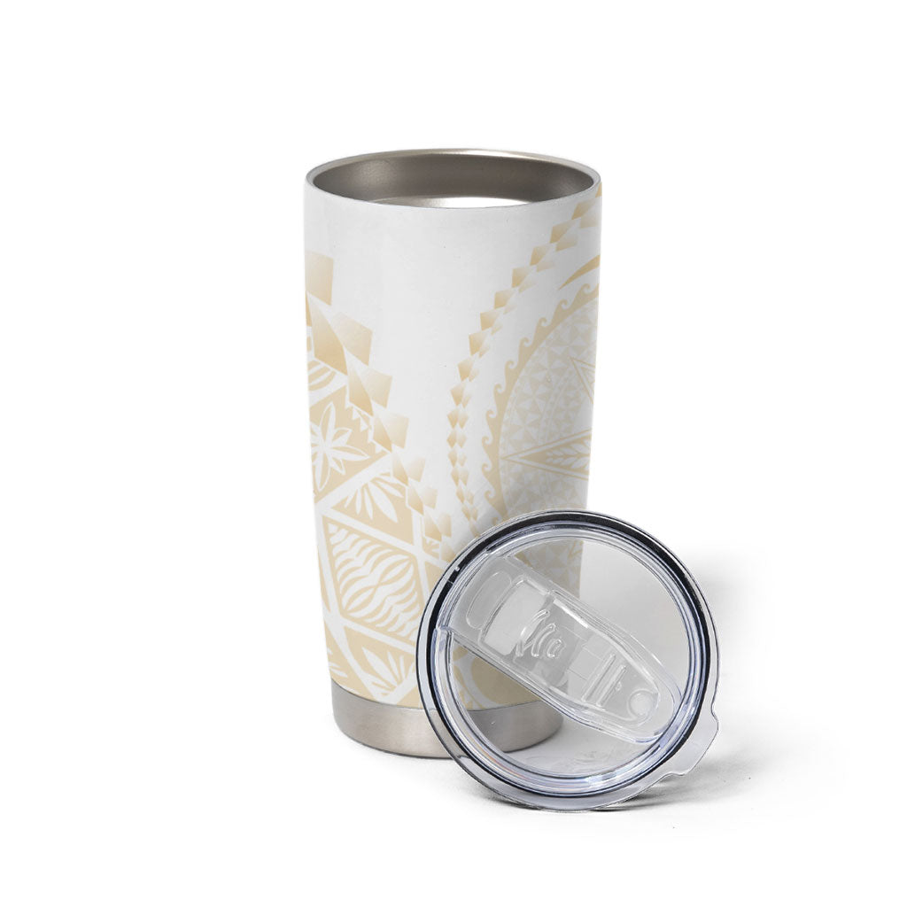 Tonga White Sunday Tumbler Cup Lotu Tamaiti Tongan Kupesi Pattern LT05 - Polynesian Pride