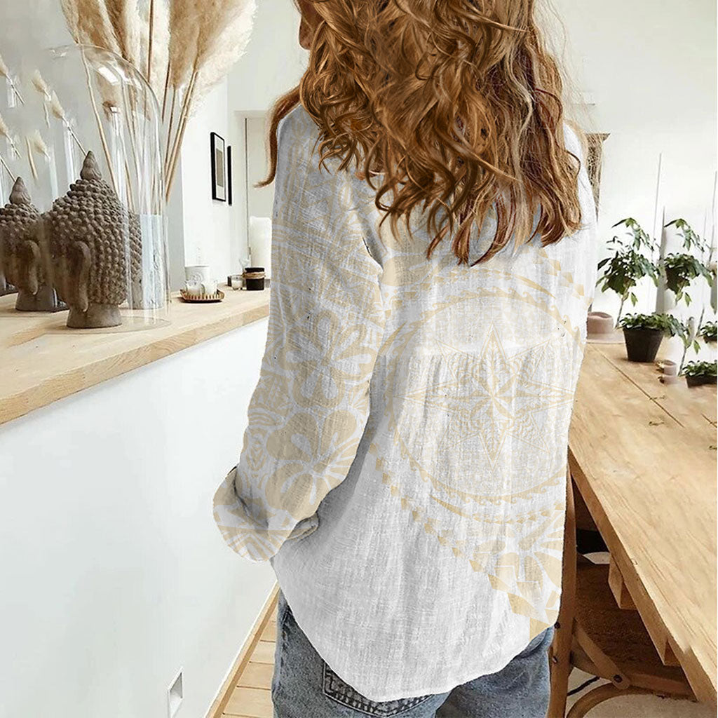 Tonga White Sunday Women Casual Shirt Lotu Tamaiti Tongan Kupesi Pattern LT05 - Polynesian Pride