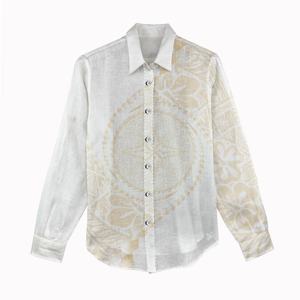 Tonga White Sunday Women Casual Shirt Lotu Tamaiti Tongan Kupesi Pattern LT05 - Polynesian Pride