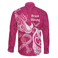 Breast Cancer Awareness Family Matching Off Shoulder Long Sleeve Dress and Hawaiian Shirt Ribbon Polynesian Pattern Pink Version LT05 - Polynesian Pride