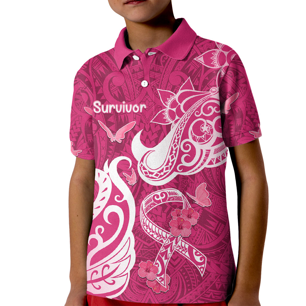 Breast Cancer Awareness Kid Polo Shirt Ribbon Polynesian Pattern Pink Version LT05 Kid Pink - Polynesian Pride