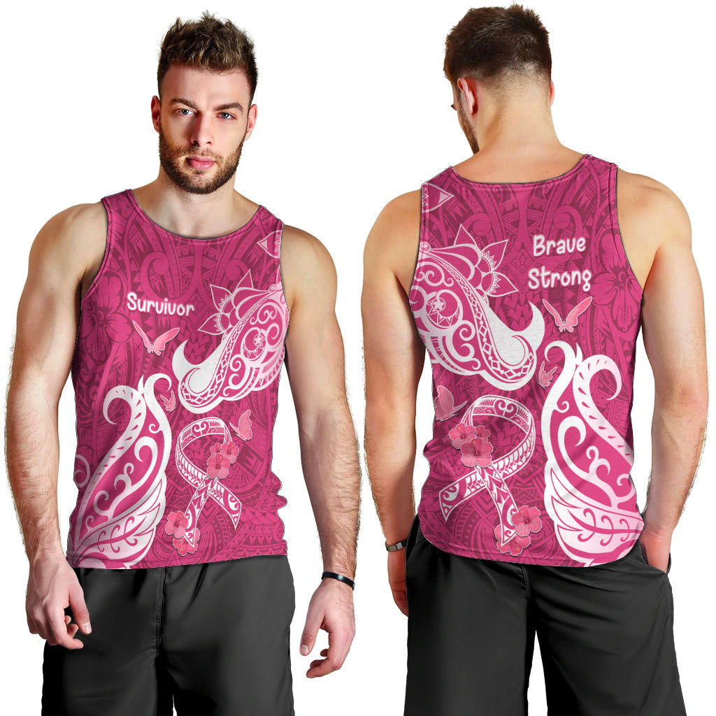 Breast Cancer Awareness Men Tank Top Ribbon Polynesian Pattern Pink Version LT05 - Polynesian Pride