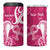 Personalized Breast Cancer Awareness 4 in 1 Can Cooler Tumbler Ribbon Polynesian Pattern Pink Version