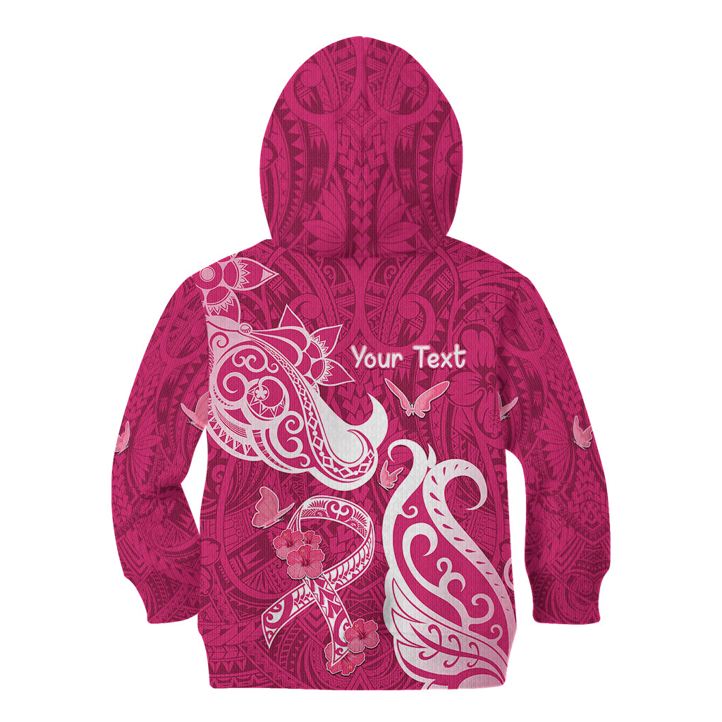 Personalized Breast Cancer Awareness Kid Hoodie Ribbon Polynesian Pattern Pink Version LT05 - Polynesian Pride