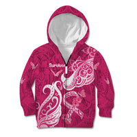 Personalized Breast Cancer Awareness Kid Hoodie Ribbon Polynesian Pattern Pink Version LT05 Zip Hoodie Pink - Polynesian Pride