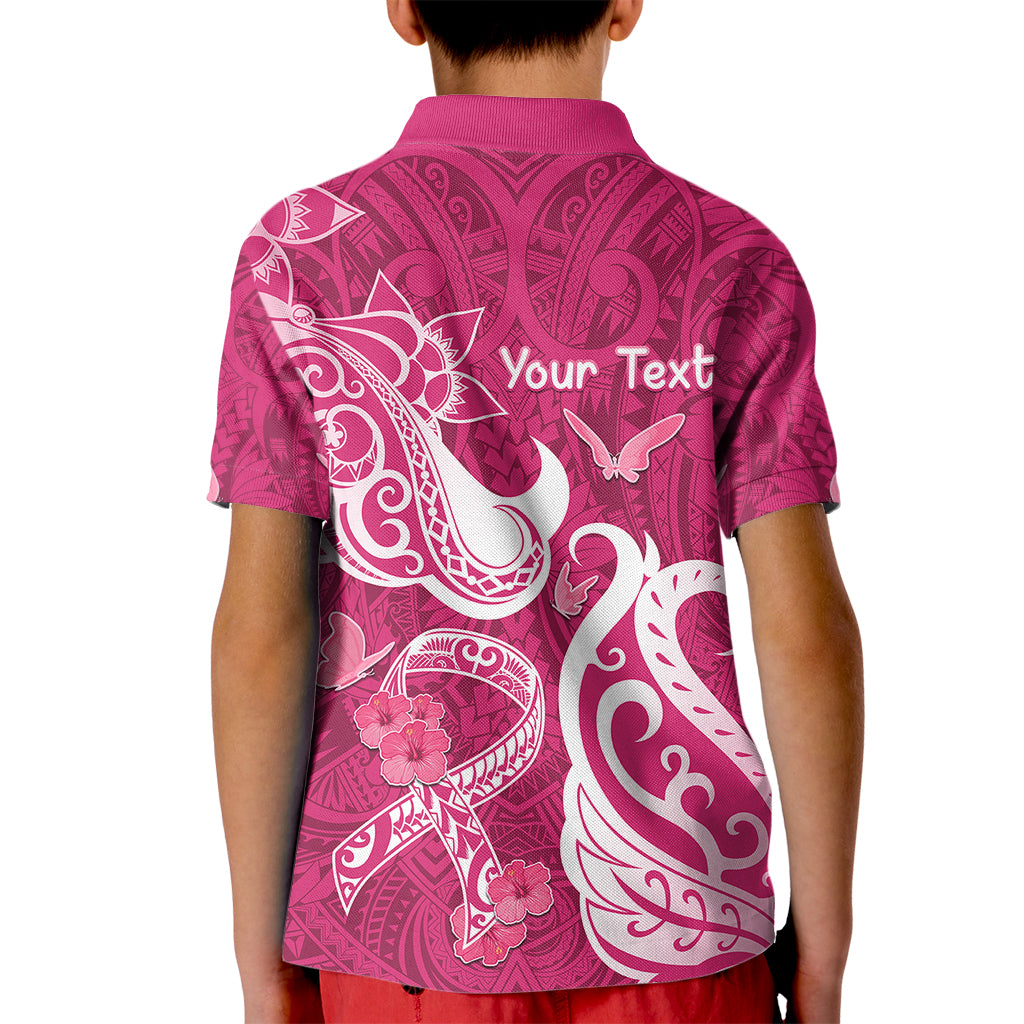 Personalized Breast Cancer Awareness Kid Polo Shirt Ribbon Polynesian Pattern Pink Version LT05 - Polynesian Pride
