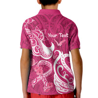 Personalized Breast Cancer Awareness Kid Polo Shirt Ribbon Polynesian Pattern Pink Version LT05 - Polynesian Pride