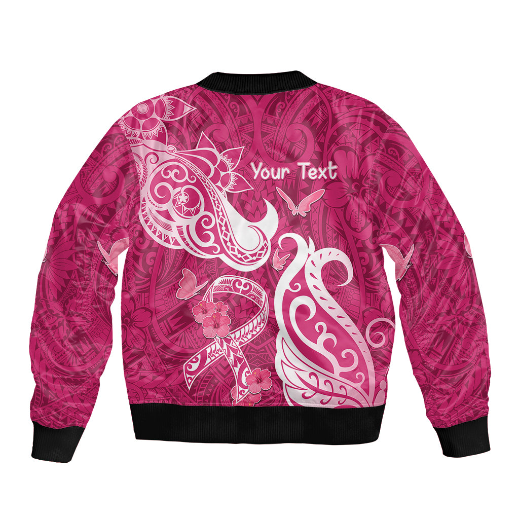 Personalized Breast Cancer Awareness Sleeve Zip Bomber Jacket Ribbon Polynesian Pattern Pink Version LT05 - Polynesian Pride