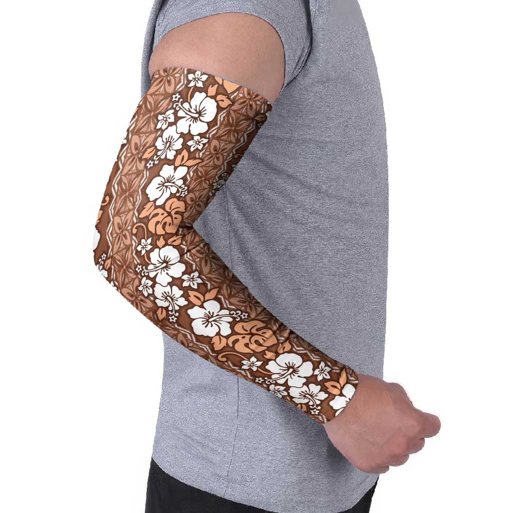 Hawaii Vintage Brown Hibiscus Tapa Pattern Arm Sleeves - Polynesian Pride