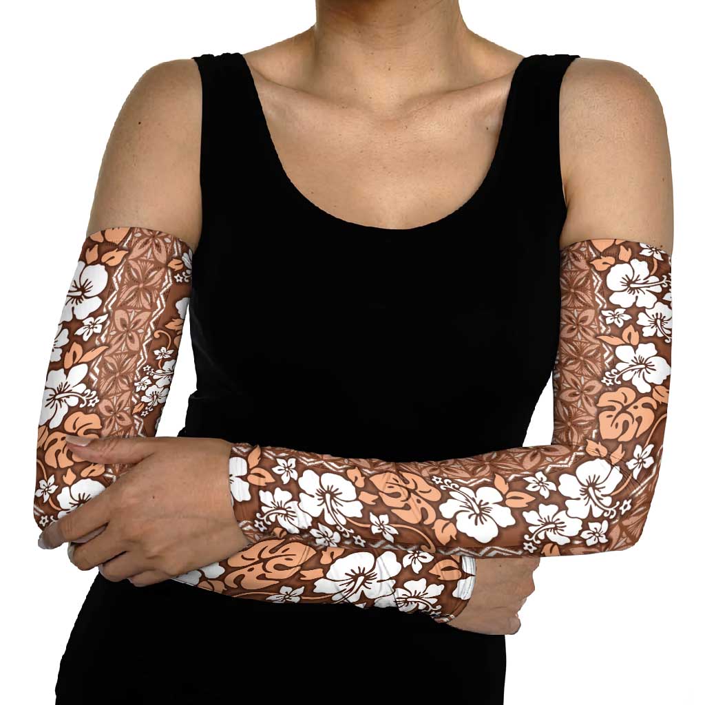 Hawaii Vintage Brown Hibiscus Tapa Pattern Arm Sleeves - Polynesian Pride