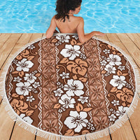 Hawaii Vintage Brown Hibiscus Tapa Pattern Beach Blanket