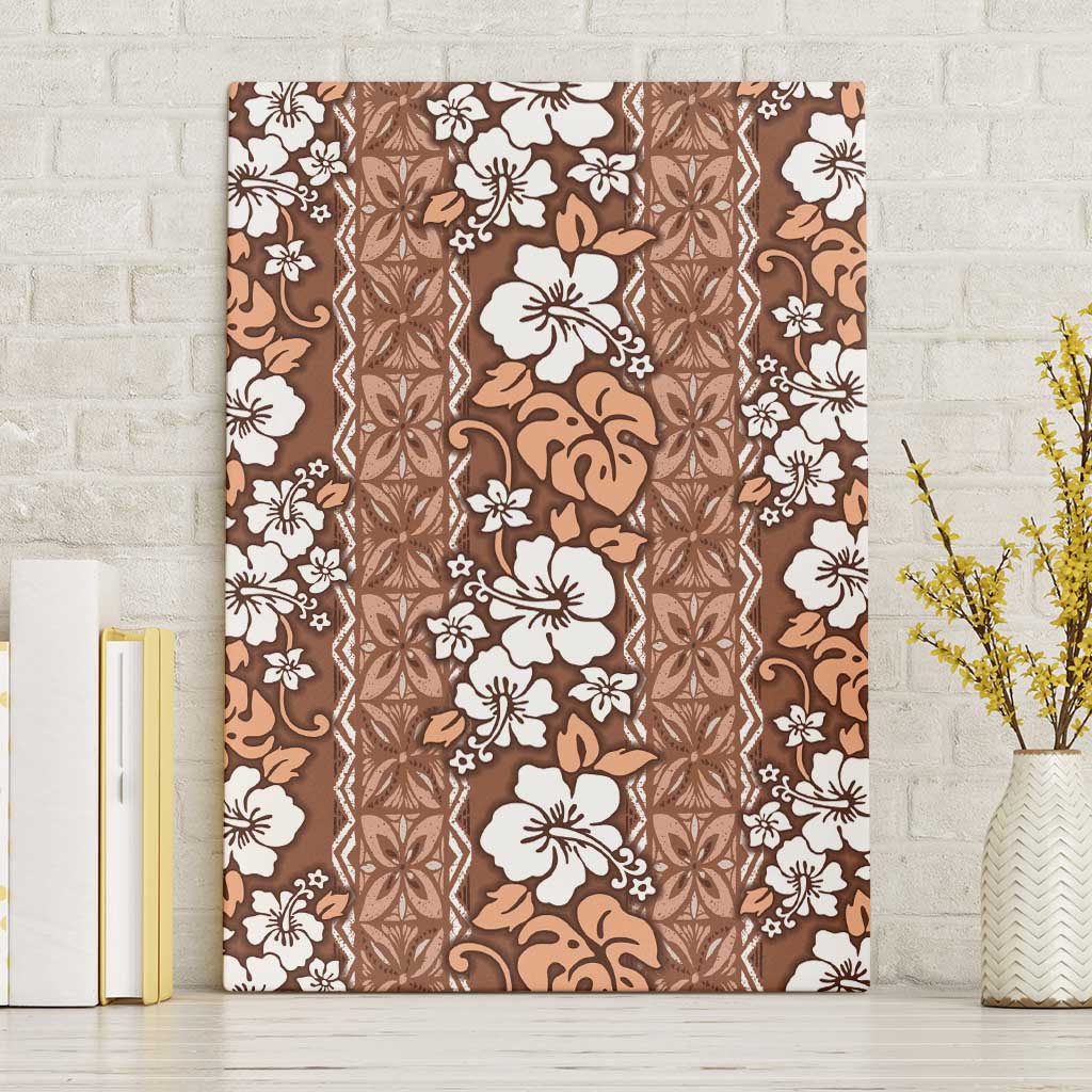 Hawaii Vintage Brown Hibiscus Tapa Pattern Canvas Wall Art