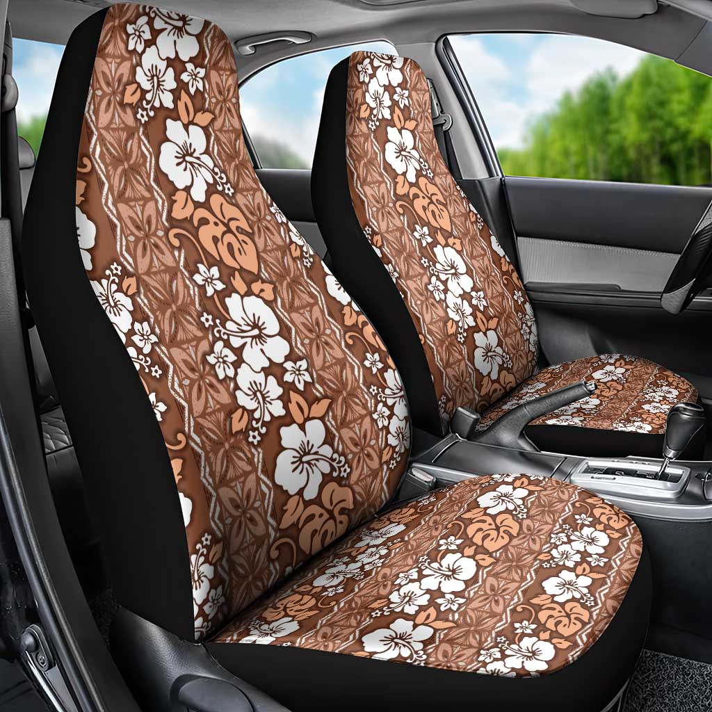Hawaii Vintage Brown Hibiscus Tapa Pattern Car Seat Cover