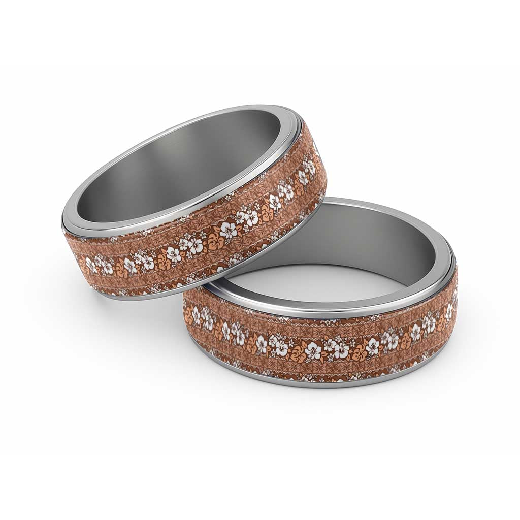 Hawaii Vintage Brown Hibiscus Tapa Pattern Classic Ring LT05 Sliver Brown - Polynesian Pride