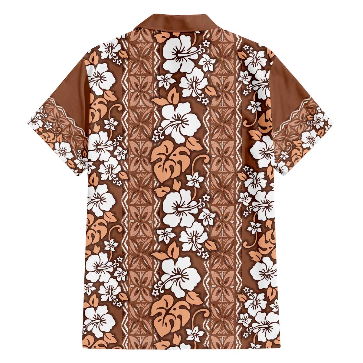 Hawaii Vintage Brown Hibiscus Tapa Pattern Family Matching Off The Shoulder Long Sleeve Dress and Hawaiian Shirt