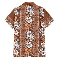 Hawaii Vintage Brown Hibiscus Tapa Pattern Family Matching Off The Shoulder Long Sleeve Dress and Hawaiian Shirt