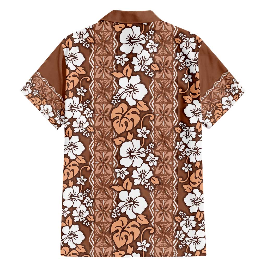 Hawaii Vintage Brown Hibiscus Tapa Pattern Family Matching Short Sleeve Bodycon Dress and Hawaiian Shirt