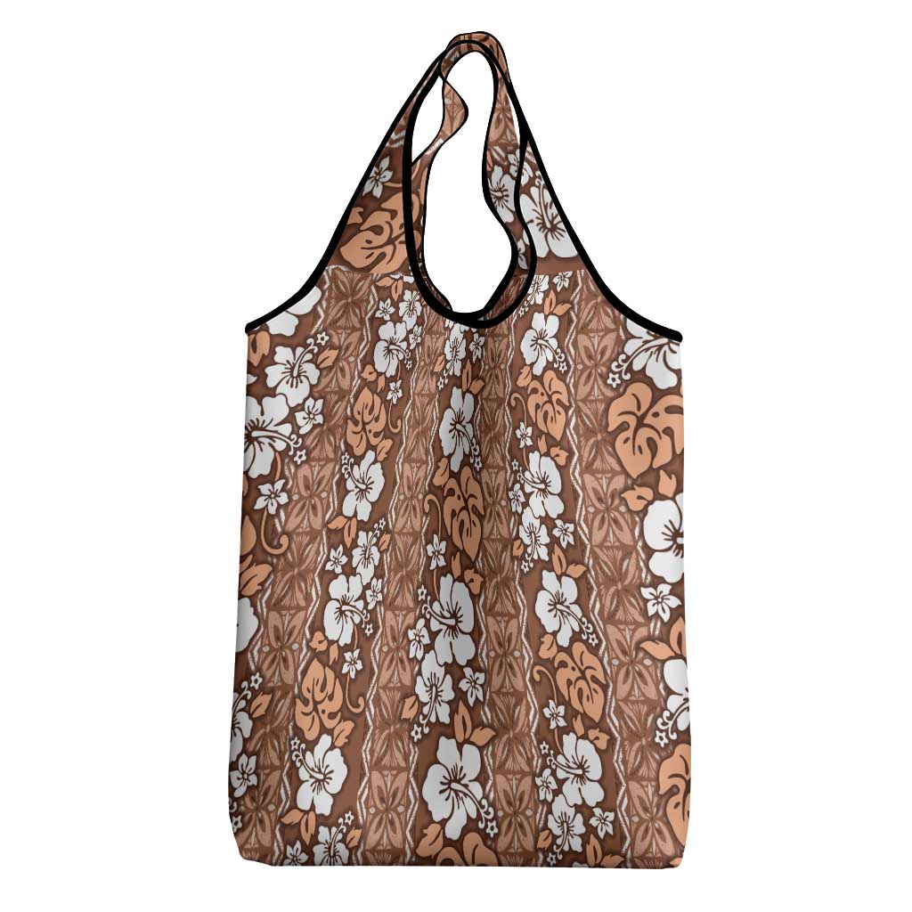 Hawaii Vintage Brown Hibiscus Tapa Pattern Grocery Bag