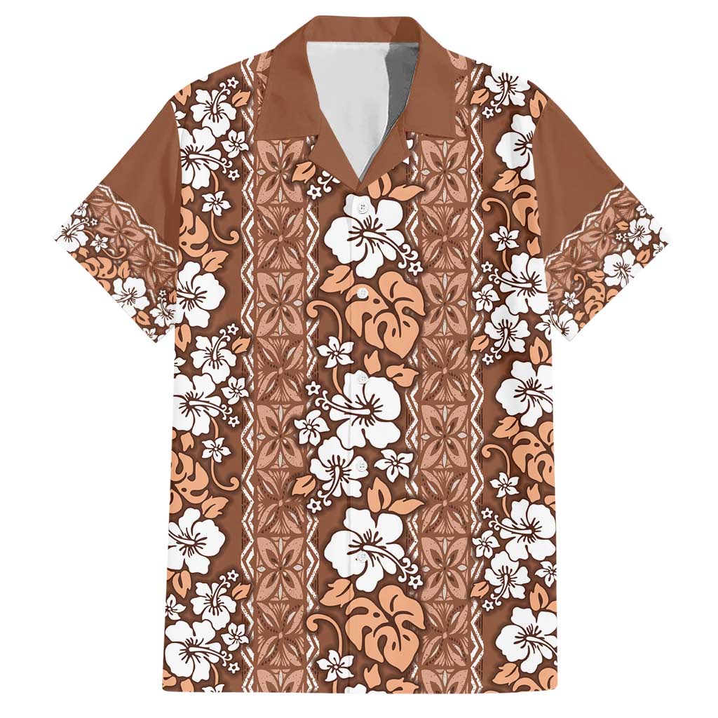 Hawaii Vintage Brown Hibiscus Tapa Pattern Hawaiian Shirt